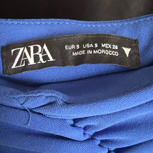 Zara Blue Midi Skirt Ruched with Side Slit Size S - Picture 3 of 5